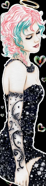 Free angel bookmark featuring a girl with a halo wearing a black dress